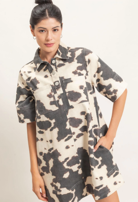 Cow Print Short Sleeve Dress
