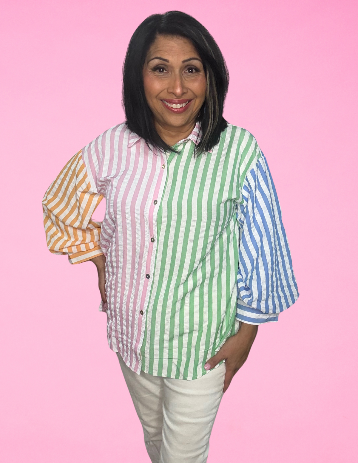 Vibrant Vibes Striped Button Down
