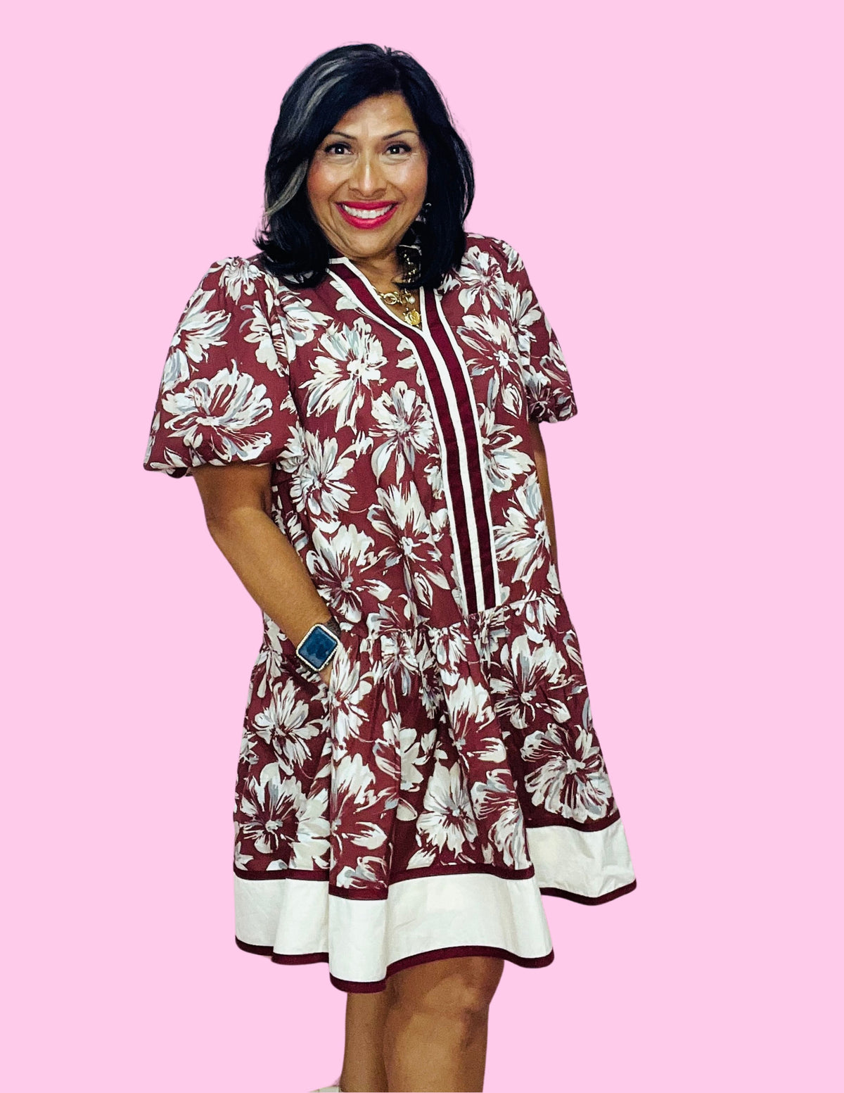 Burgundy Blossoms Dress