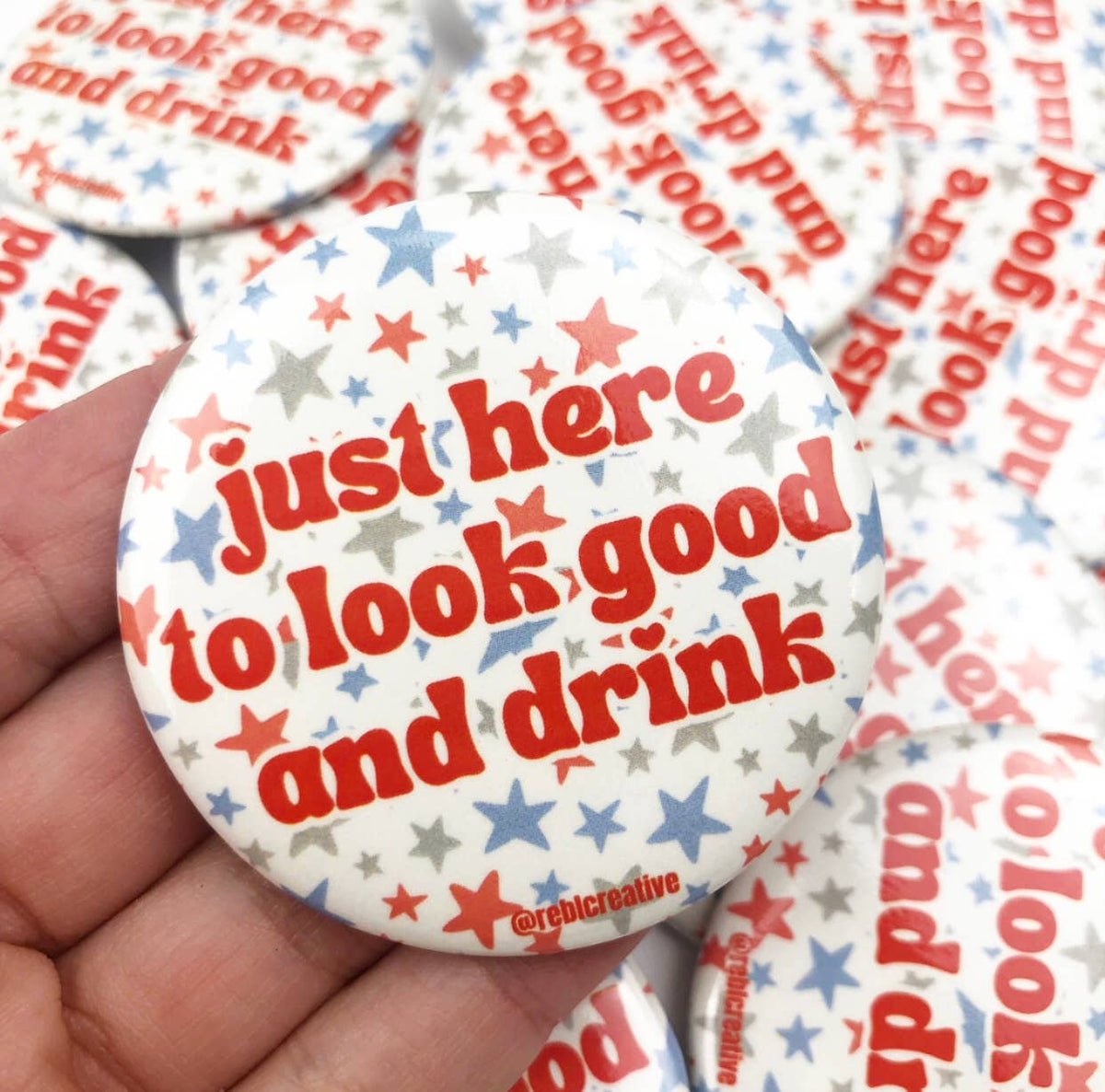 Look Good & Drink - Red/Blue Stars - Game Day Button