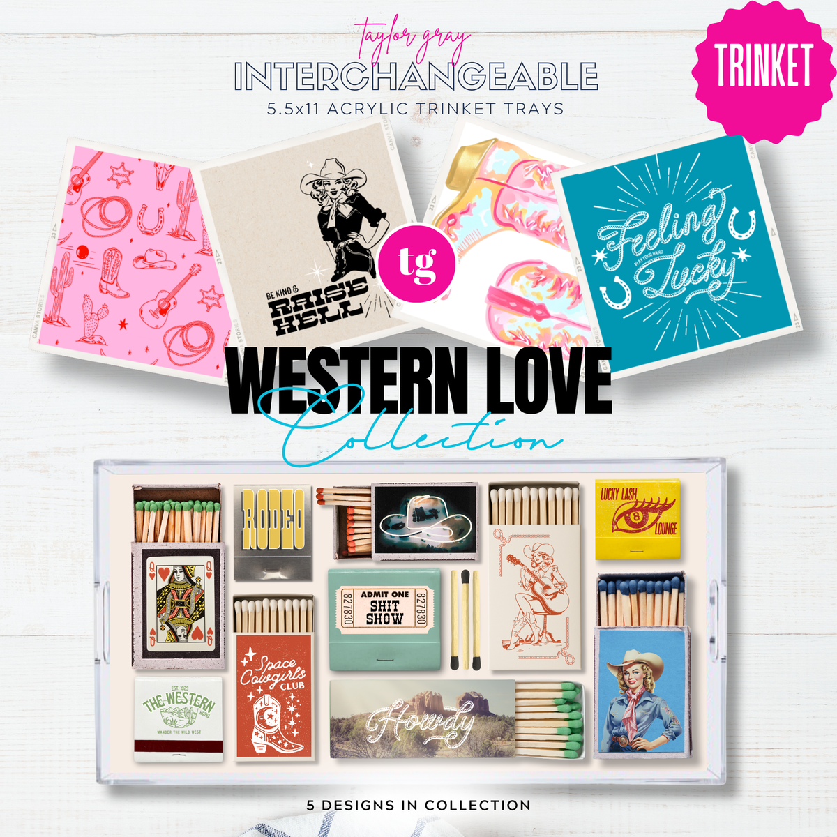 5.5x11 WESTERN LOVE trinket tray insert set of 5