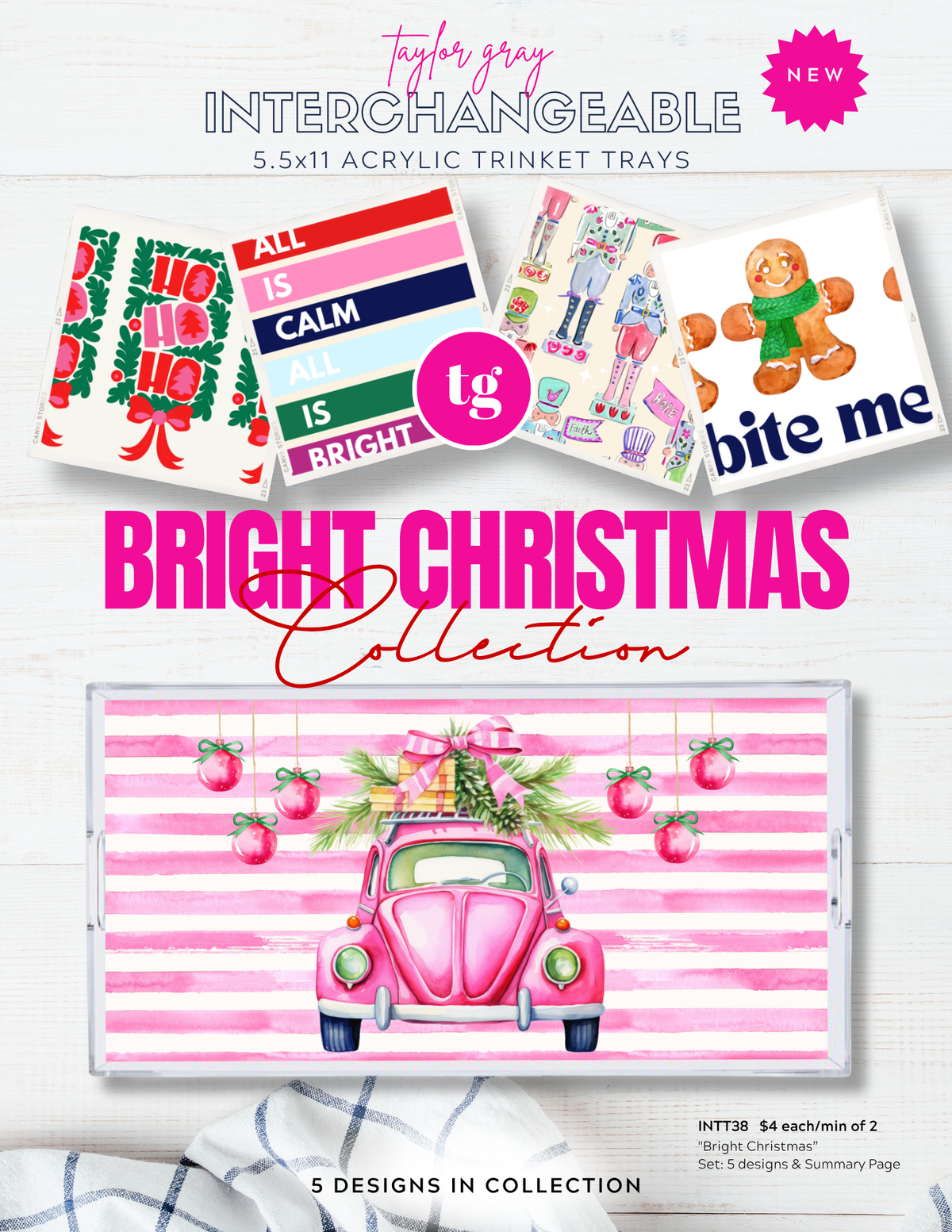 5.5x11 BRIGHT CHRISTMAS trinket tray insert set of 5