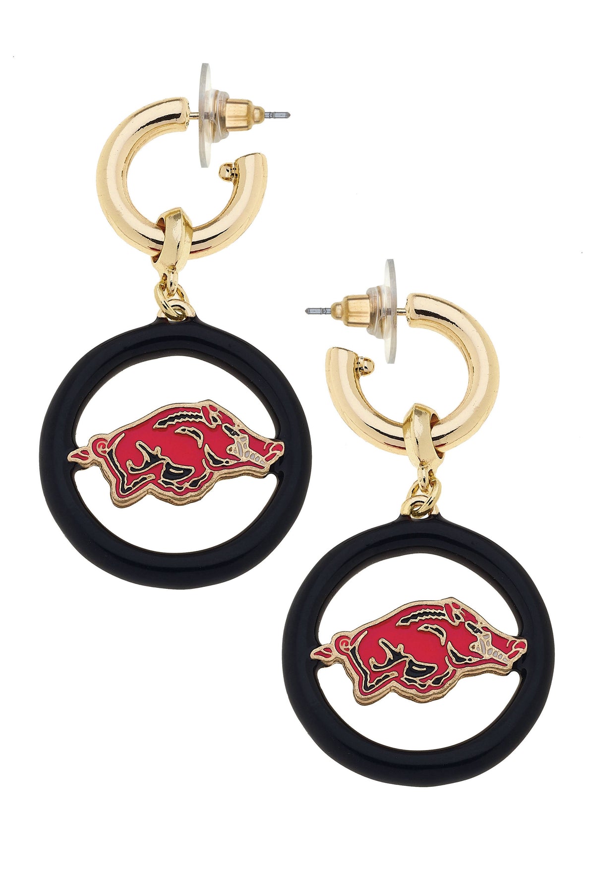 Arkansas Razorbacks Logo Medallion Drop Hoop Earrings