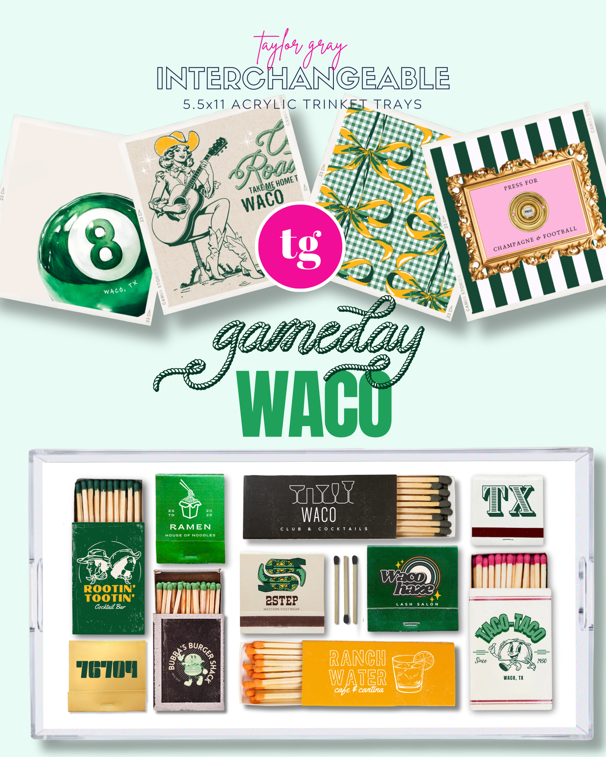 5.5x11 GAMEDAY WACO trinket tray insert set of 5