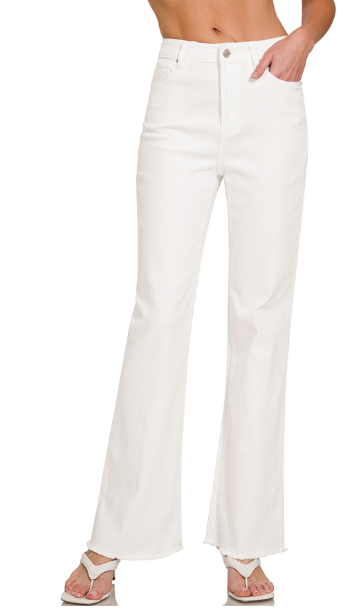 Acid Washed Frayed Cutoff Wide Leg Pants