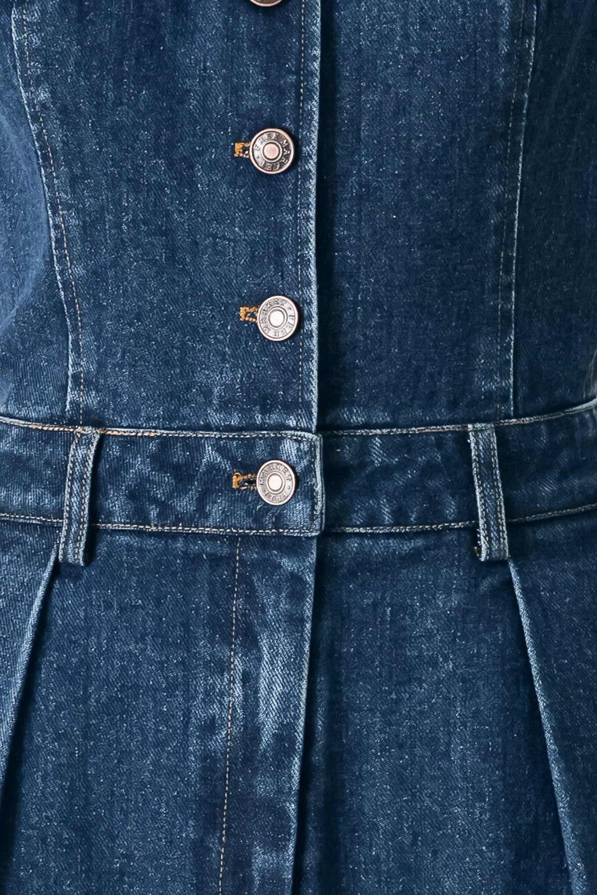 Close-up of a blue denim jacket with buttons