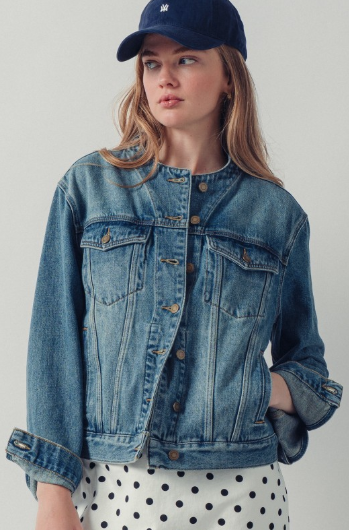 women wearing a denim jacket