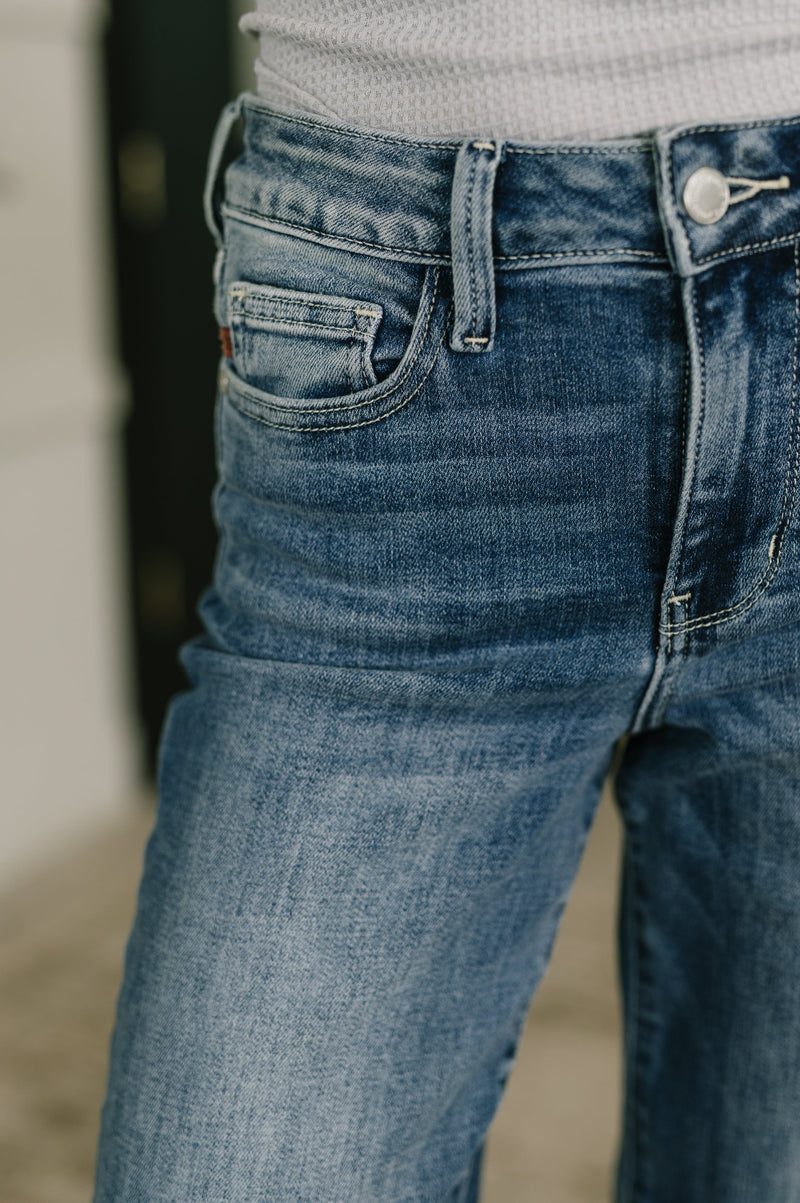 Close-up of blue jeans with a blurred background
