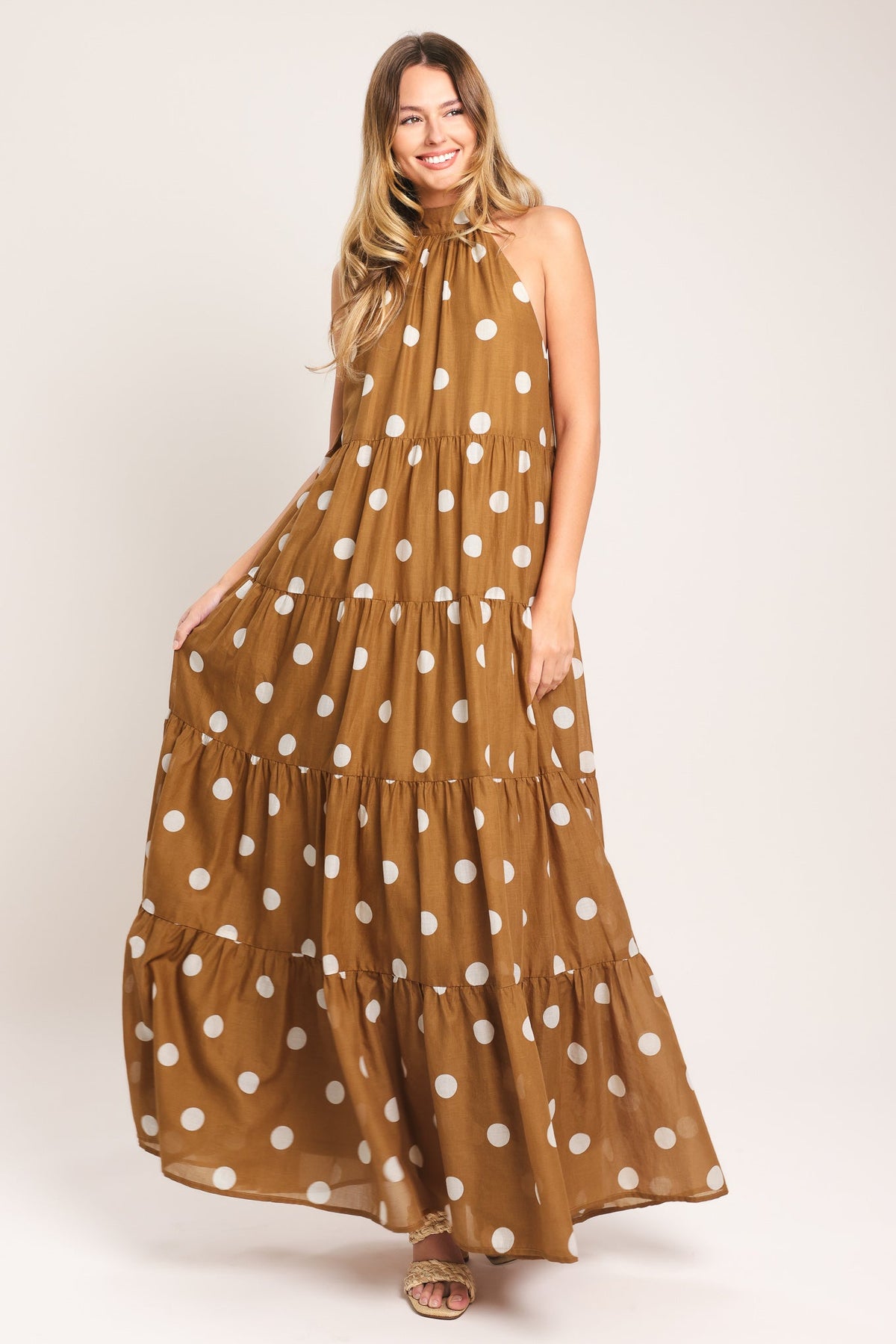 HONEY POLKA WOVEN MAXI DRESS l FLYING TOMATO IVORY/TAUPE / S