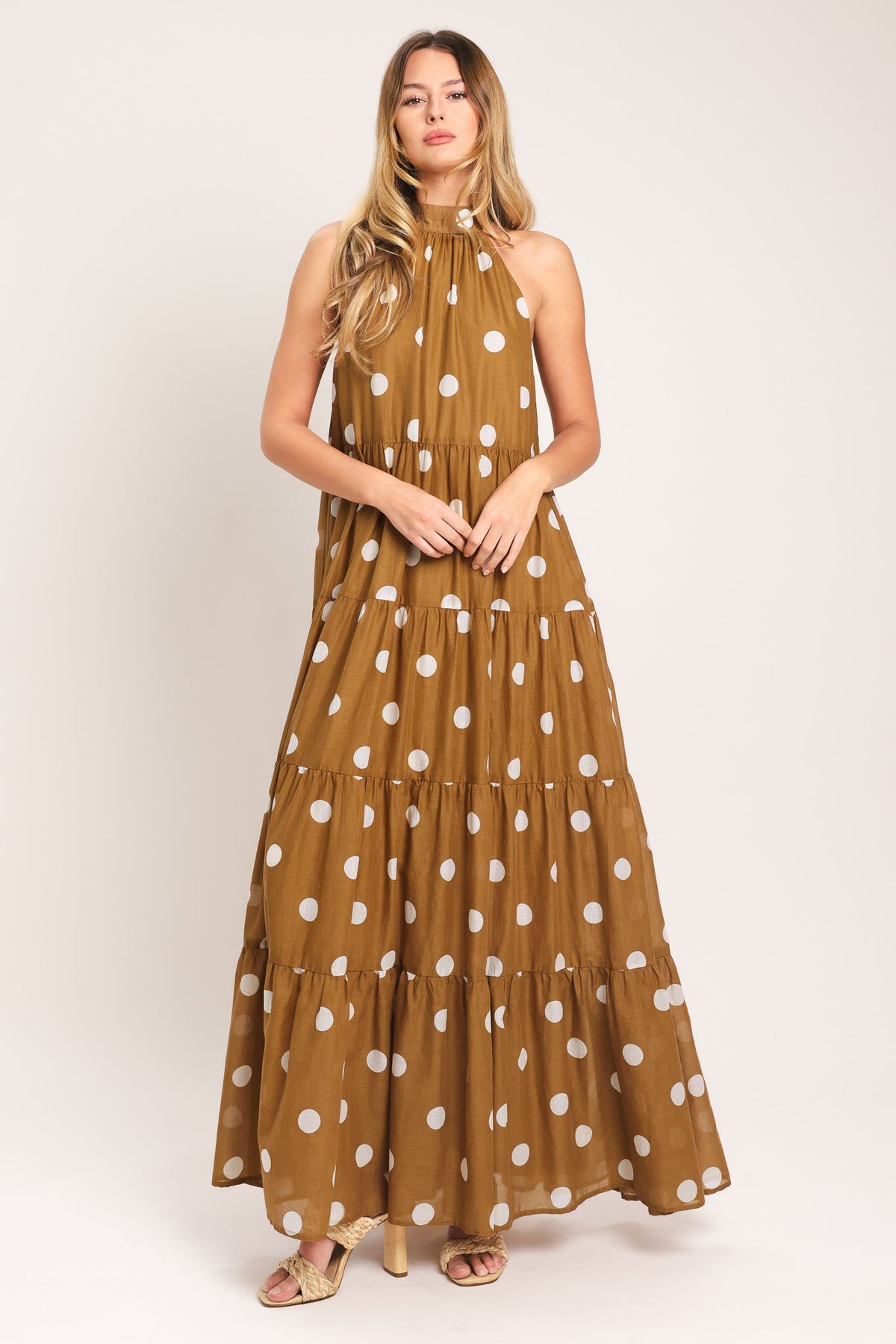 HONEY POLKA WOVEN MAXI DRESS l FLYING TOMATO IVORY/TAUPE / S
