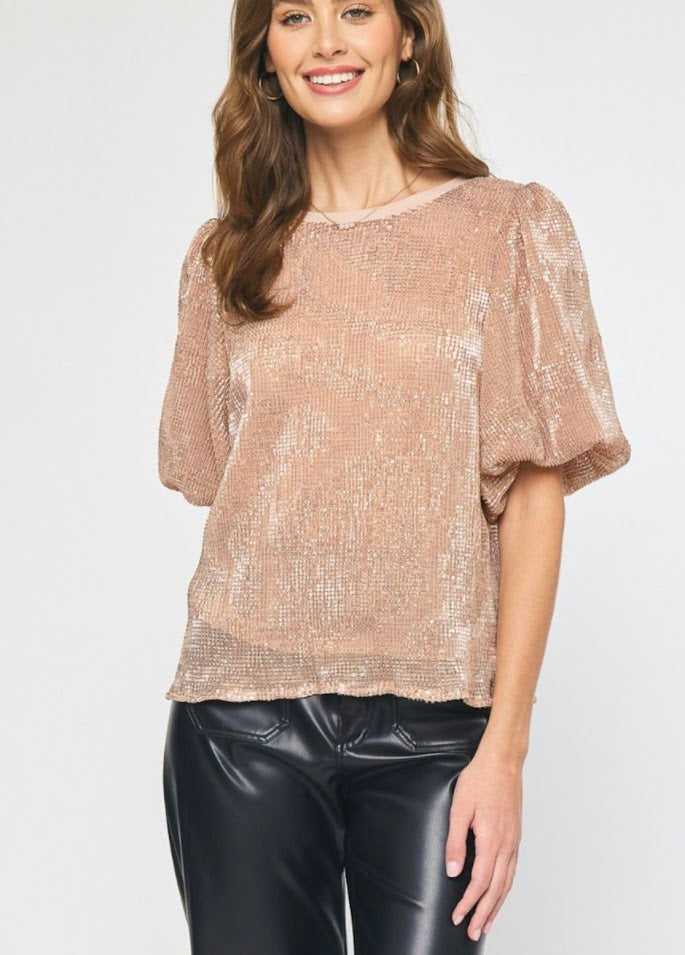 Sequin Puff Sleeve Top