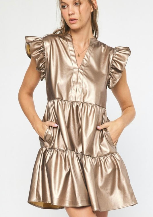 Metallic Leather Dress