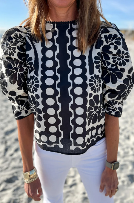 Black Floral Puff Sleeve Top