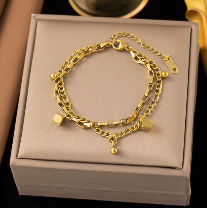 Square Double Chain Bracelet | 18K Gold Plated