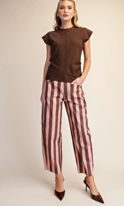 model wearing a short sleeved top