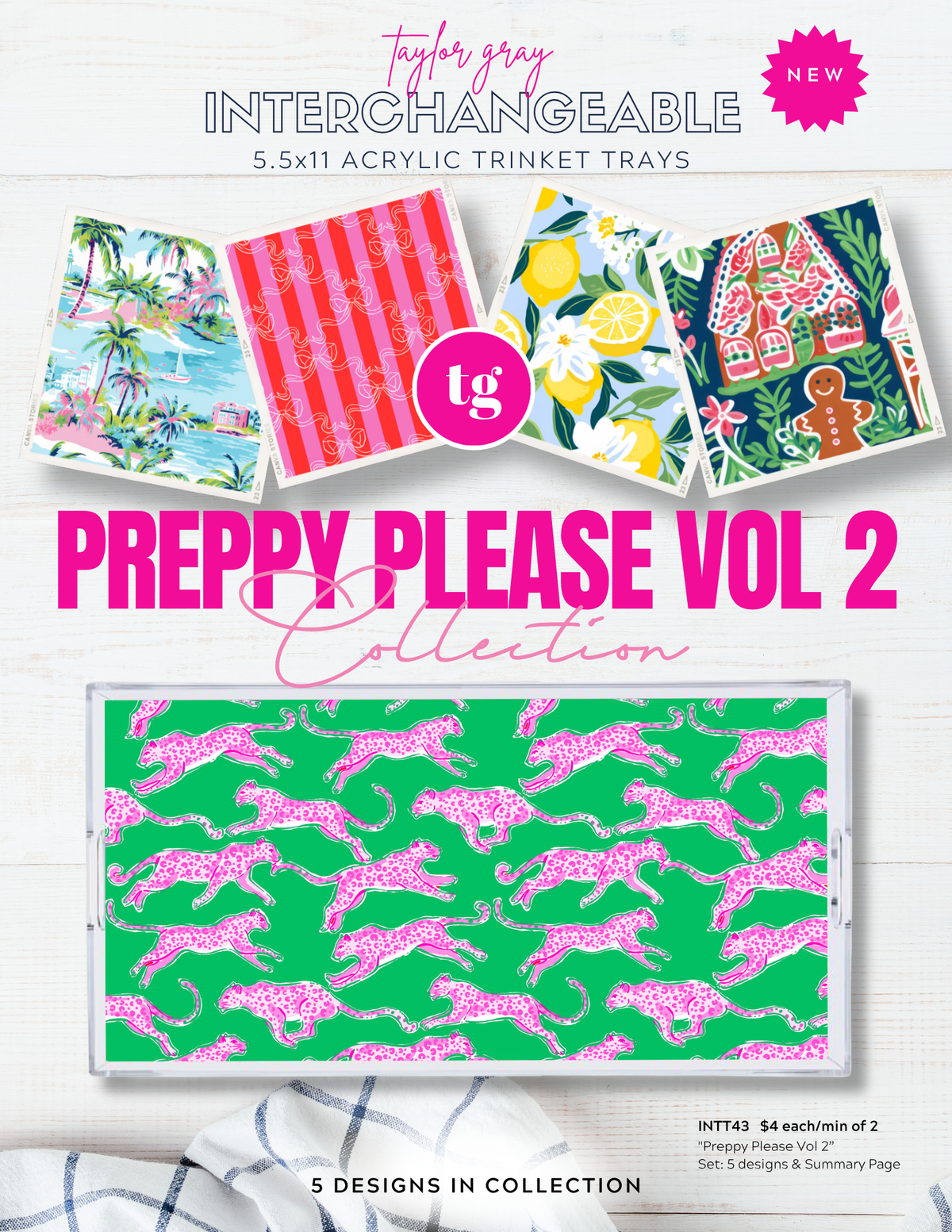 5.5x11 PREPPY PLEASE VOL 2 trinket tray insert set of 5