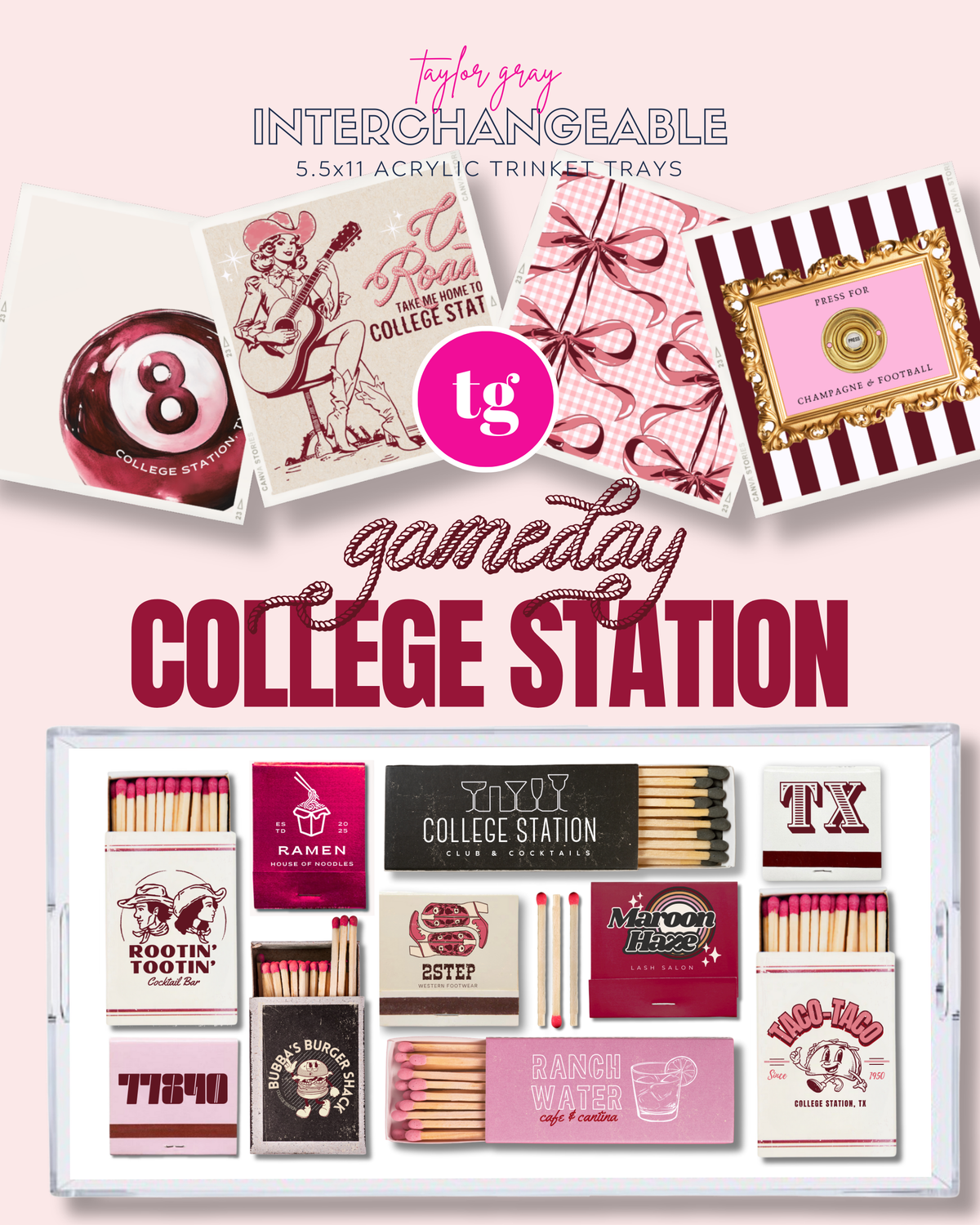 5.5x11 GAMEDAY COLLEGE STATION trinket tray insert set of 5