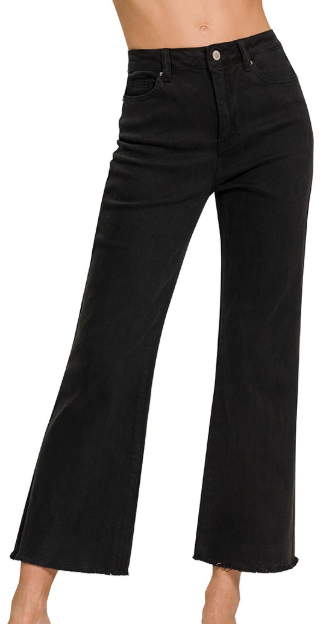 Black wide-leg jeans on a white background