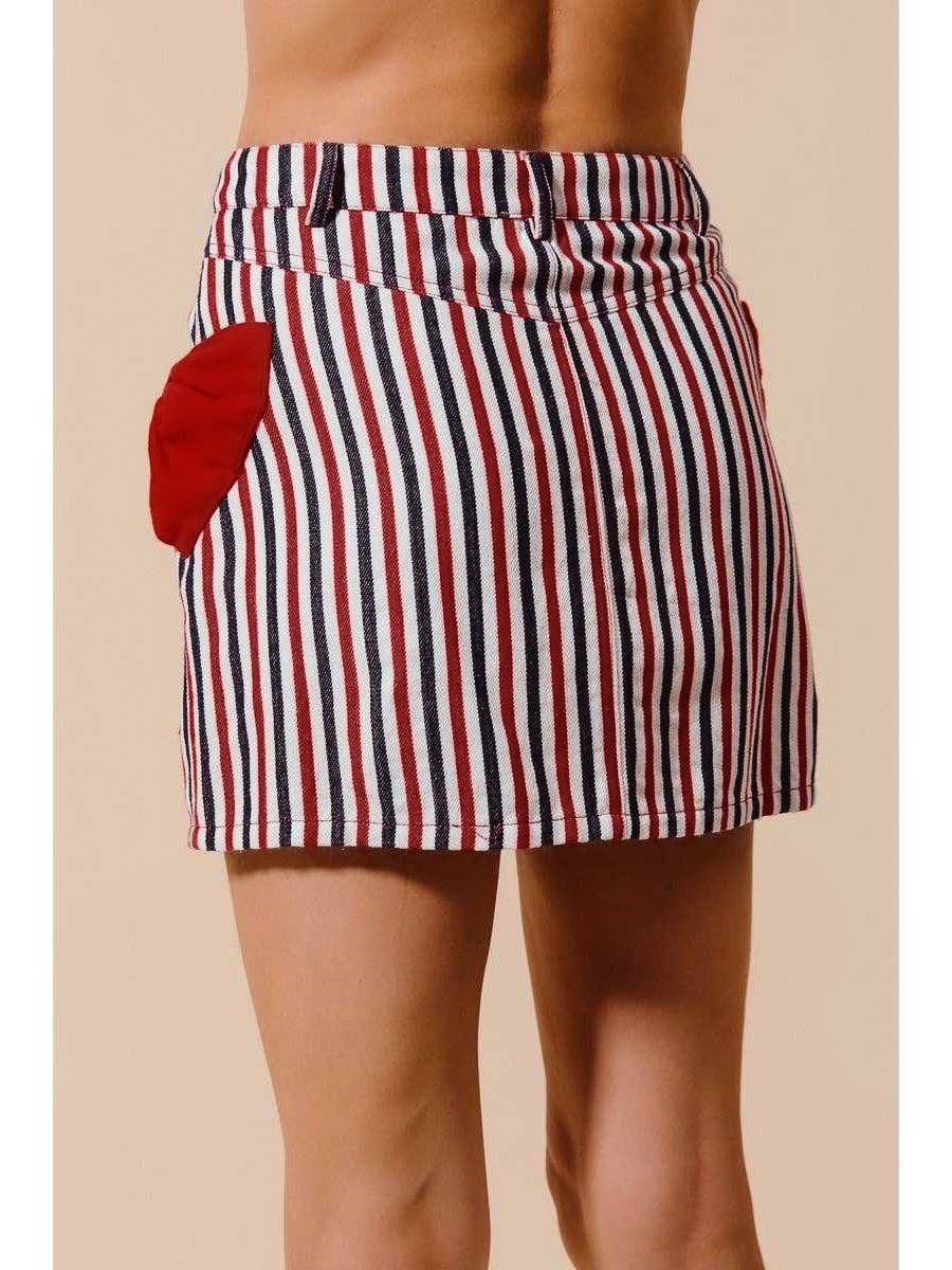 Colorblock Stripe Patriotic Bow Denim Skirt