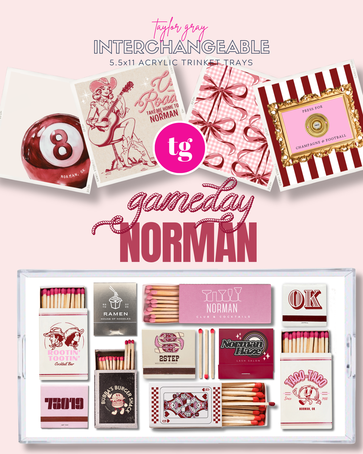 5.5x11 GAMEDAY NORMAN trinket tray insert set of 5