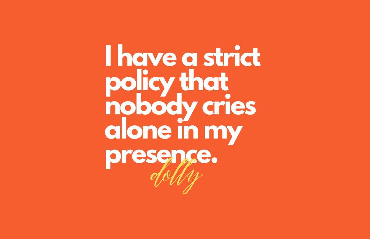 Orange background with white text and 'dolly' signature