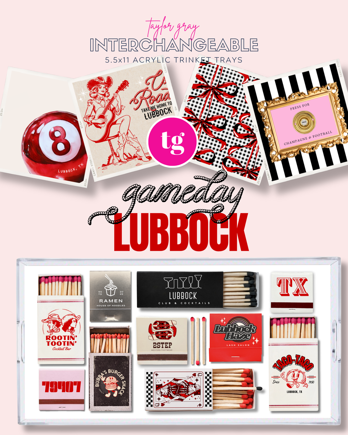 5.5x11 GAMEDAY LUBBOCK trinket tray insert set of 5