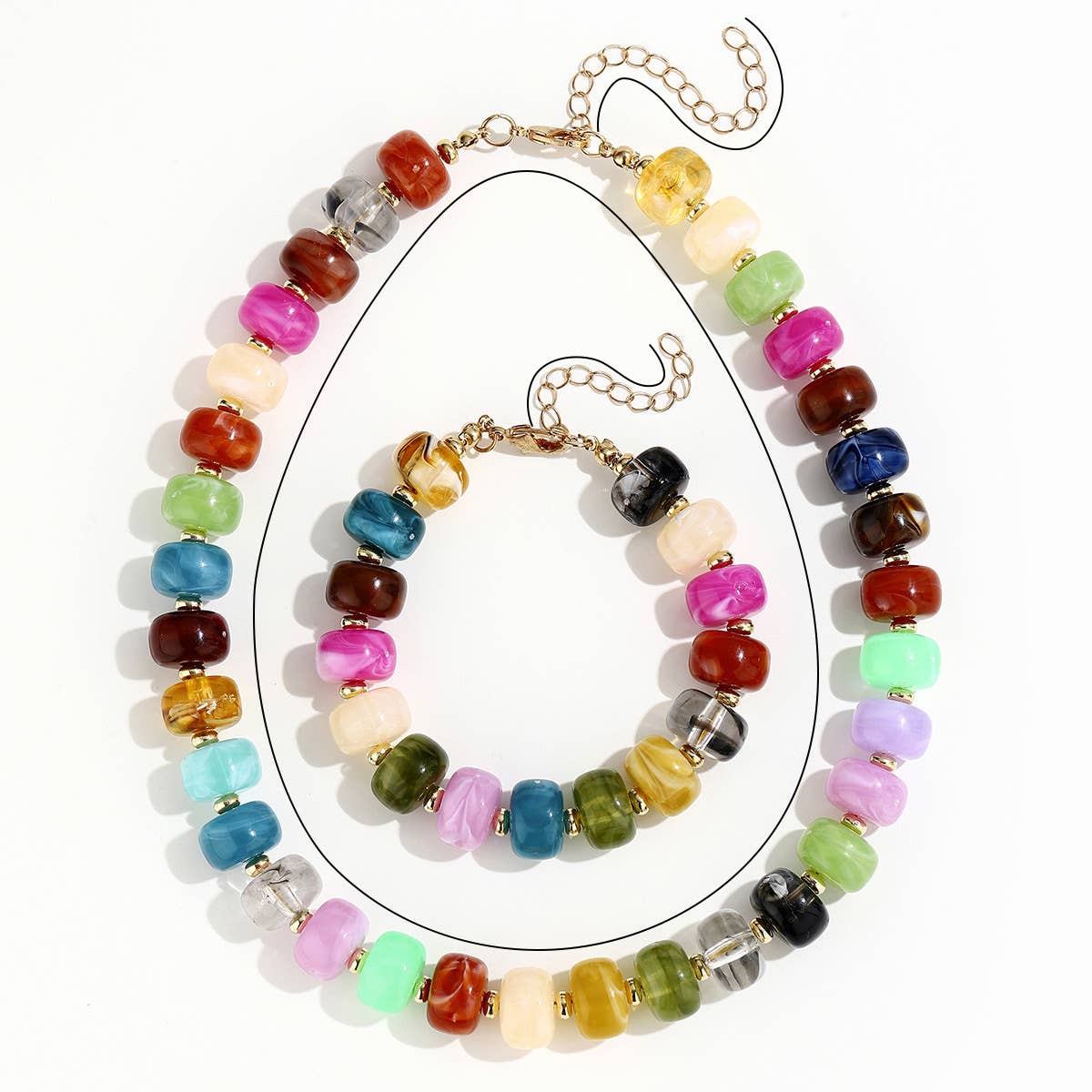 Colorful beaded necklace with a white background