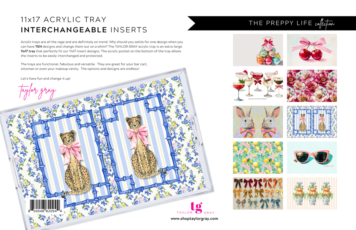 Acrylic tray with interchangeable inserts featuring teddy bears and patterns, branded 'lg'.