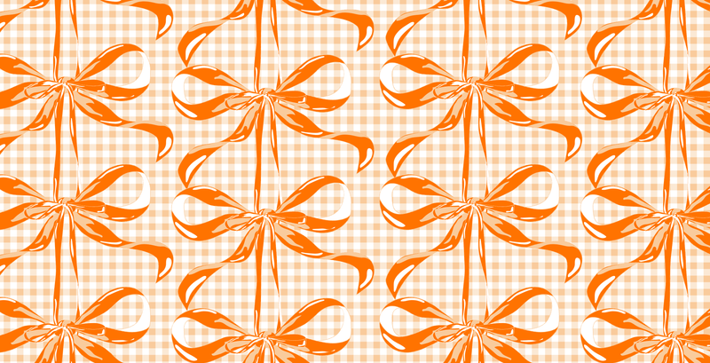 Pattern of orange bows on a checkered background